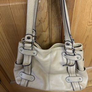 Tignanello All Leather Beige Shoulder Handbag